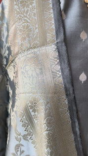 Banarsi Silk Floral Zari booty 3 piece suit set