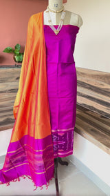 Pink Poochampali ikkat sico 3 piece set