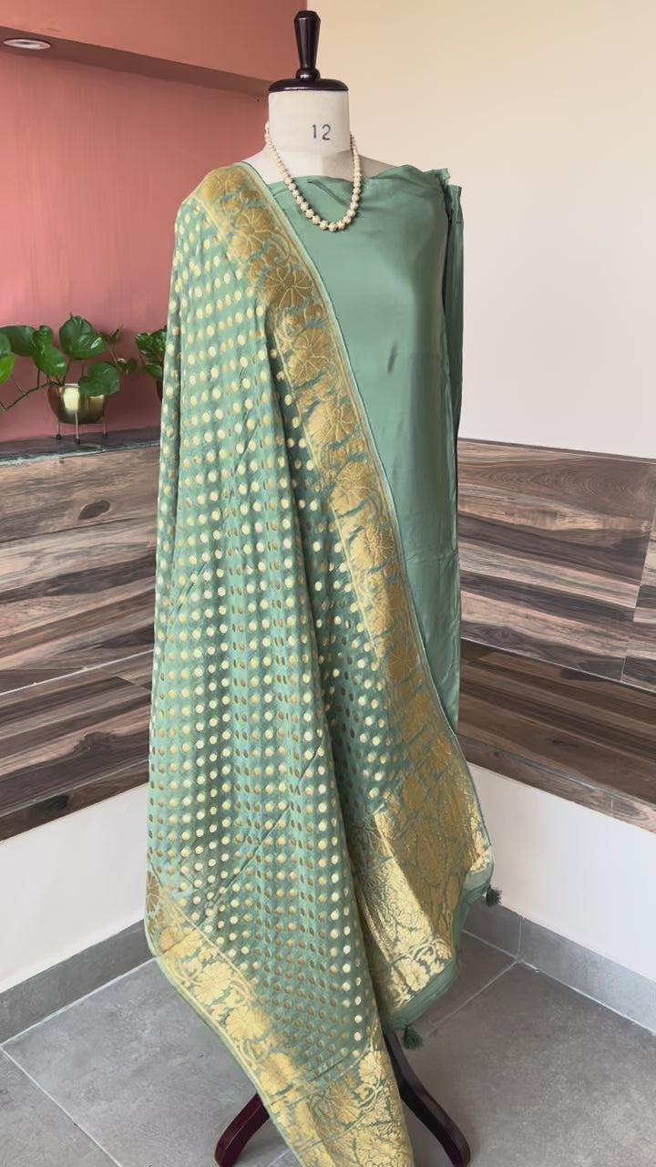 Green Banarsi Crepe khadi geogertte