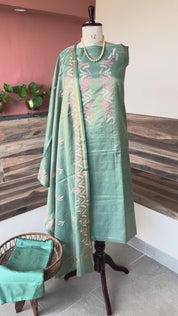 Banarsi tissue silk thread embroidery 3 piece suit set