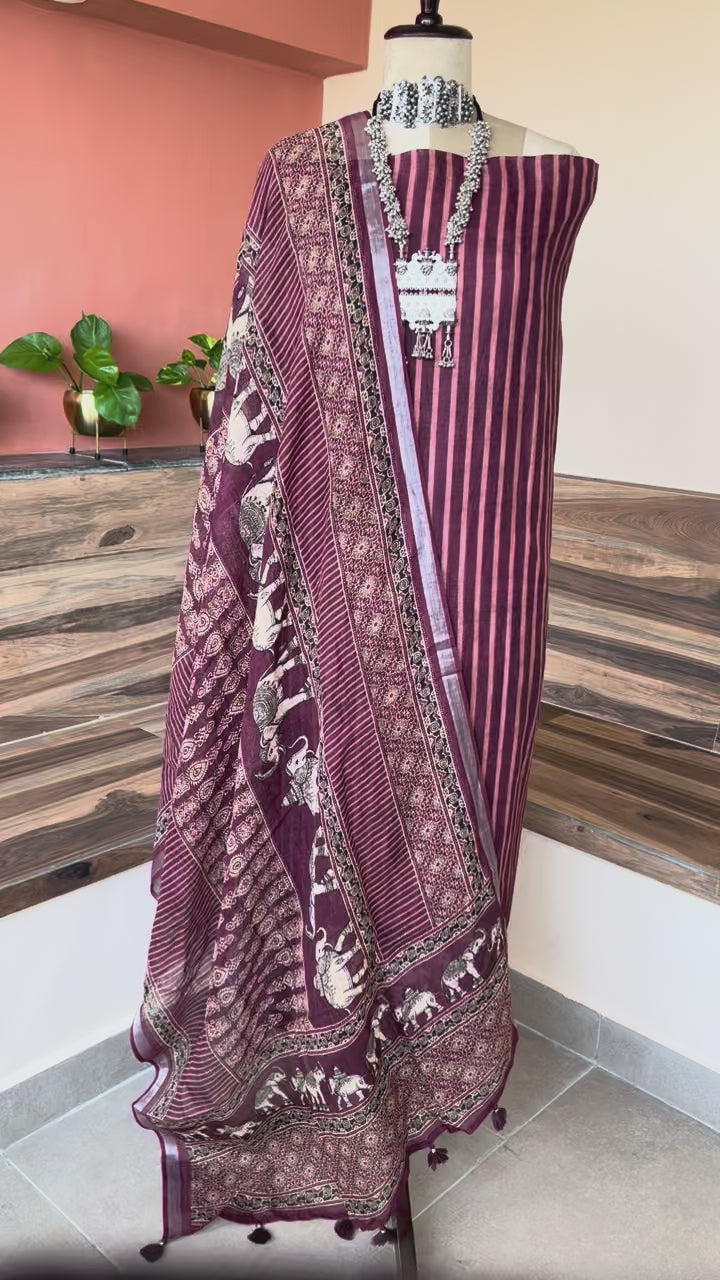 Linen silk ajrak handwoven ajrak elephant suit set