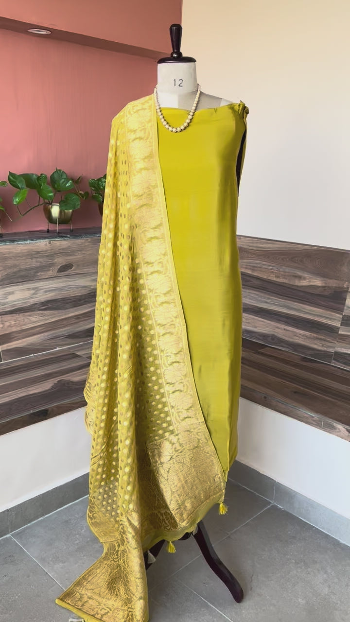Mustard gold Banarsi Crepe khadi geogertte