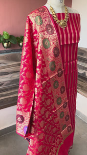 Banarsi Silk woven zari stripe 3 piece suit set