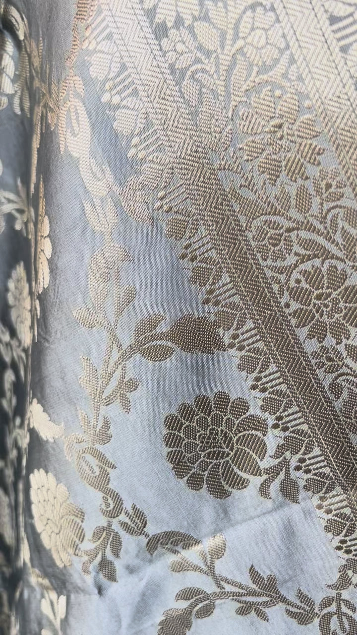 Banarsi Silk Floral Zari booty 3 piece suit set
