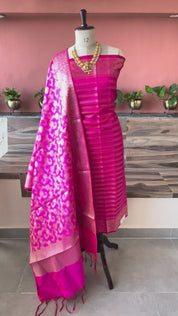 Banarsi Silk woven zari stripe 3 piece suit set